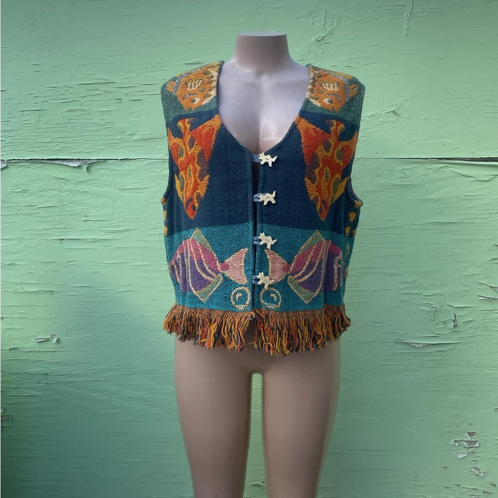 Sandy Starkman Multicolor Knit Vest with Fringe